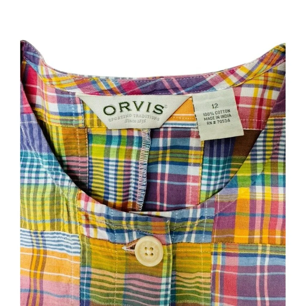 Vintage Orvis Madras Plaid Patchwork Button Up Shirt Womens 12 - Picture 7 of 9